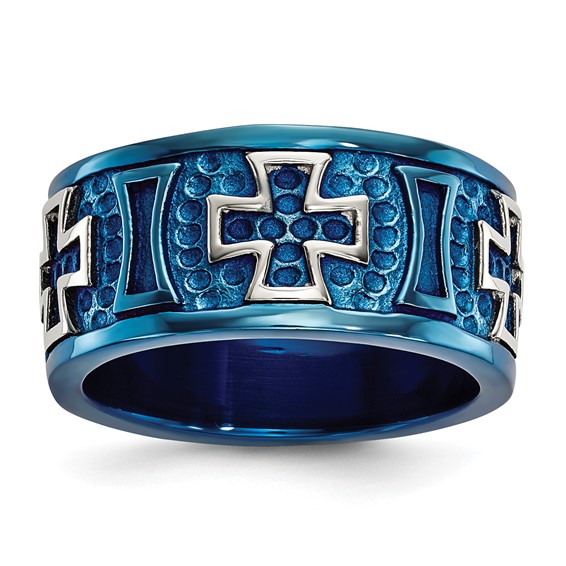 Stainless Steel & Blue IP Cross 10mm Band