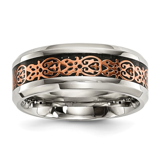 Stainless Steel 8mm & Rose IP Patterned Band