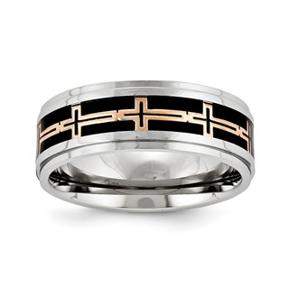 Stainless Steel 8mm Black Carbon Fiber and Pink IP Cross Band