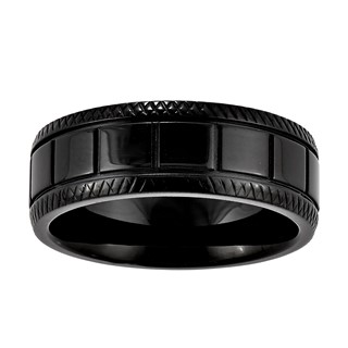 Stainless Steel 8mm W/ Black IP Square Pattern Band