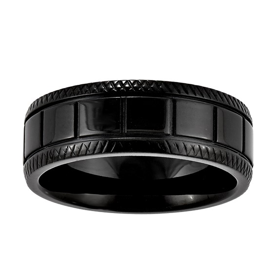 Stainless Steel 8mm W/ Black IP Square Pattern Band