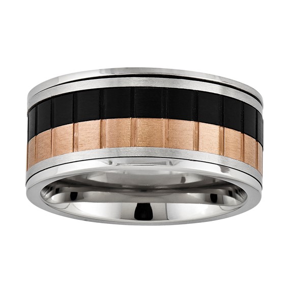 Stainless Steel 10mm Tri color w/ Rose and Black IP Band