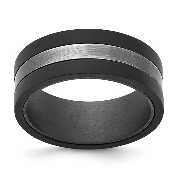 Stainless Steel 8 MM Grey IN Center & Black IP Gents Band
