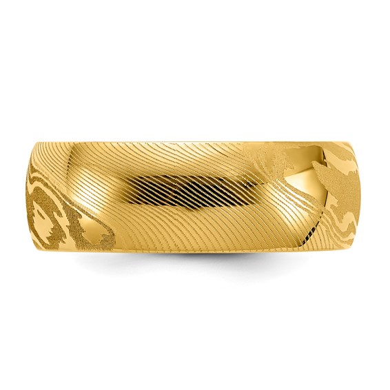 Stainless Steel 7.5mm Wood Grain Pattern Design w/ Yellow IP Band