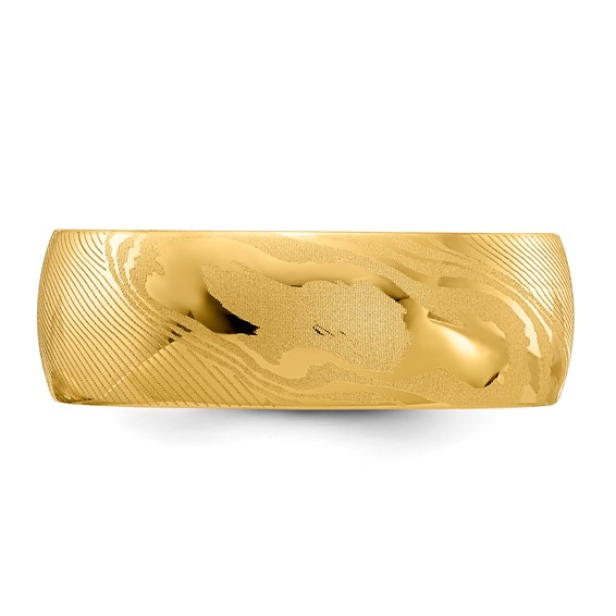 Stainless Steel 7.5mm Wood Grain Pattern Design w/ Yellow IP Band