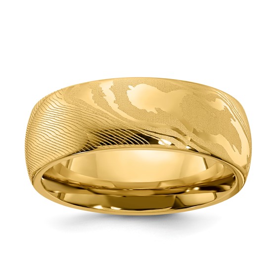 Stainless Steel 7.5mm Wood Grain Pattern Design w/ Yellow IP Band