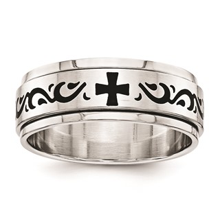 Stainless Steel L/Black Cross/Tribal Band