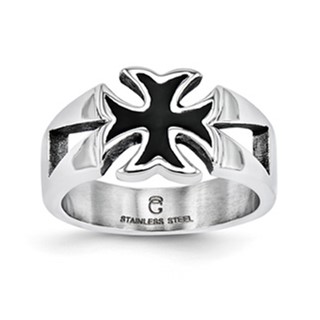 Stainless Steel Blk IPG Gts Cross Ring