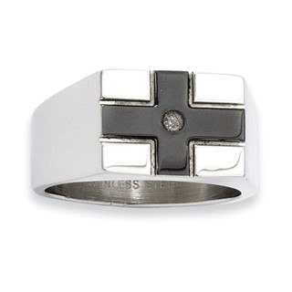 Stainless Steel Blk IPG .01 CT Dia Accent Cross Gents Ring