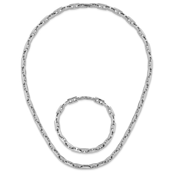 Stainless Steel Solid Link Set with 22 Inch Necklace and 8.5 Inch Bracelet