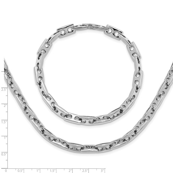 Stainless Steel Solid Link Set with 22 Inch Necklace and 8.5 Inch Bracelet