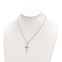 Survivor Collection Sterling Silver Rhodium-plated White and Purple Topaz Faith Cross Necklace with 2 Inch Extender, 16" view 3