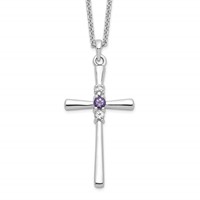 Survivor Collection Sterling Silver Rhodium-plated White and Purple Topaz Faith Cross Necklace with 2 Inch Extender, 16" view 1