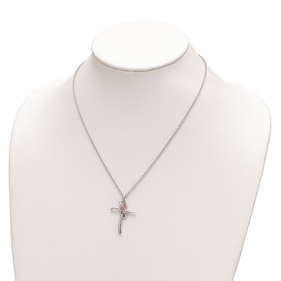 Survivor Collection 10K White Gold Rhodium-plated 16 Inch White and Pink Topaz Grace Cross Necklace with 2 Inch Extender