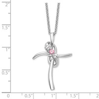 Survivor Collection 10K White Gold Rhodium-plated White and Pink Topaz Grace Cross Necklace with 2 Inch Extender, 16" view 2
