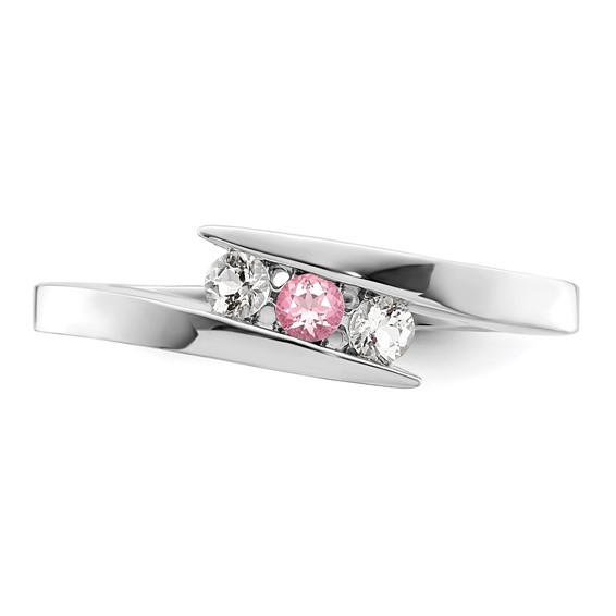 Survivor Collection 10K White Gold Rhodium-plated White and Pink Topaz Circle of Strength Ring