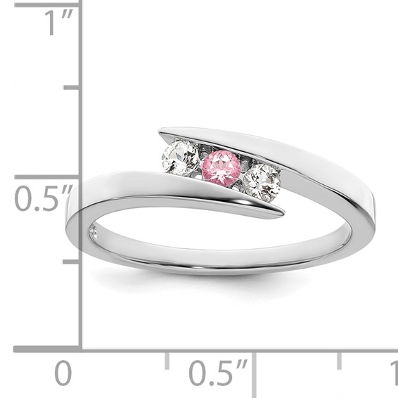 Survivor Collection 10K White Gold Rhodium-plated White and Pink Topaz Circle of Strength Ring