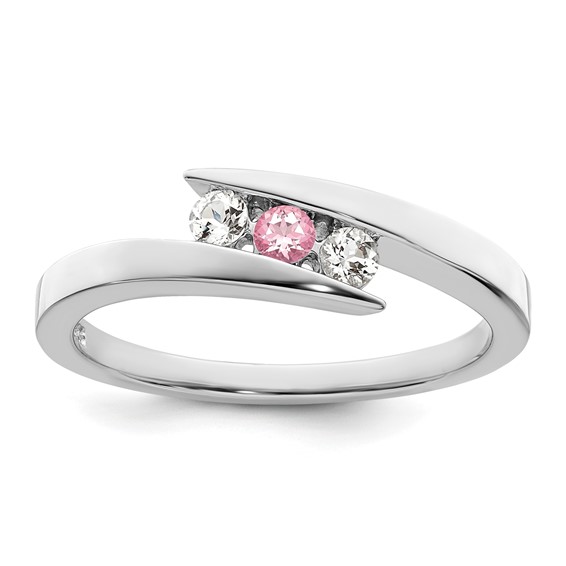 Survivor Collection 10K White Gold Rhodium-plated White and Pink Topaz Circle of Strength Ring