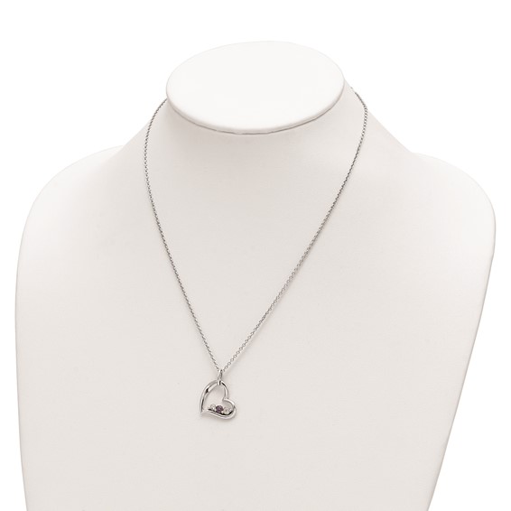 Survivor Collection 10K White Gold Rhodium-plated Clear Purple Topaz Heart of Strength Necklace