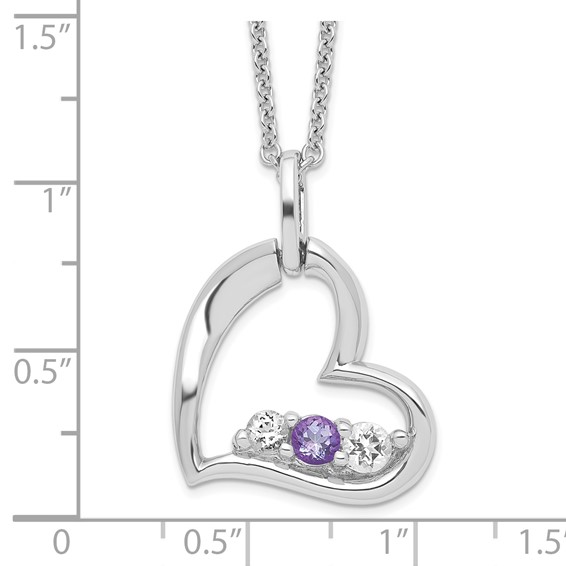 Survivor Collection 10K White Gold Rhodium-plated Clear Purple Topaz Heart of Strength Necklace