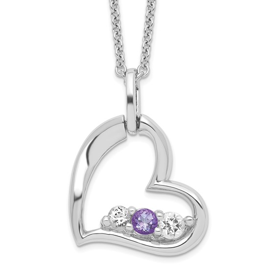 Survivor Collection 10K White Gold Rhodium-plated Clear Purple Topaz Heart of Strength Necklace