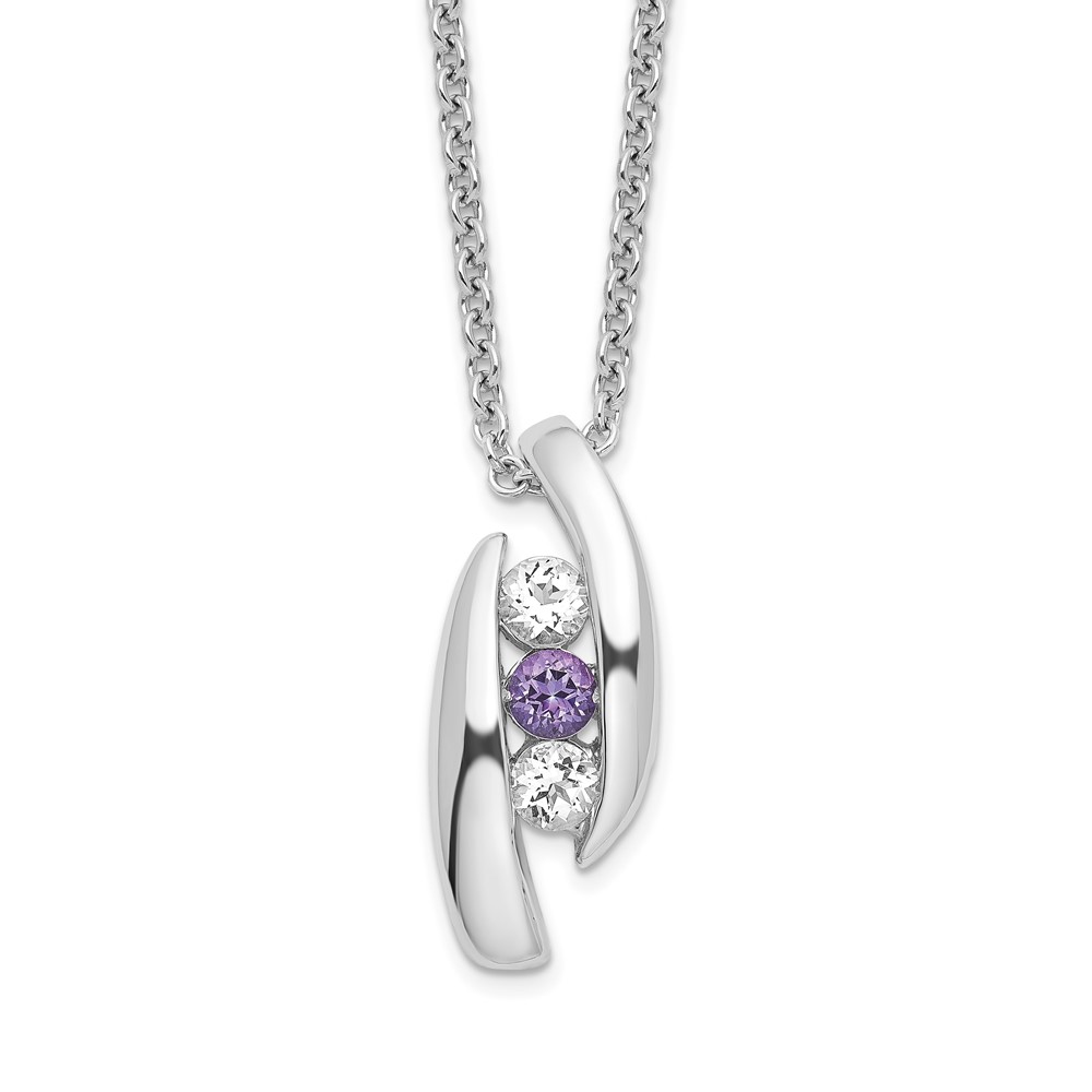 Survivor Collection 10K White Gold Rhodium-plated White and Purple Swarovski Topaz Pillar of Strength Necklace with 2 Inch Extender, 16"