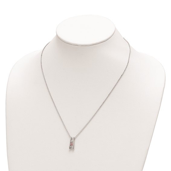 Survivor Collection 10K White Gold Rhodium-plated 16 Inch White and Pink Topaz Grateful Necklace with 2 Inch Extender