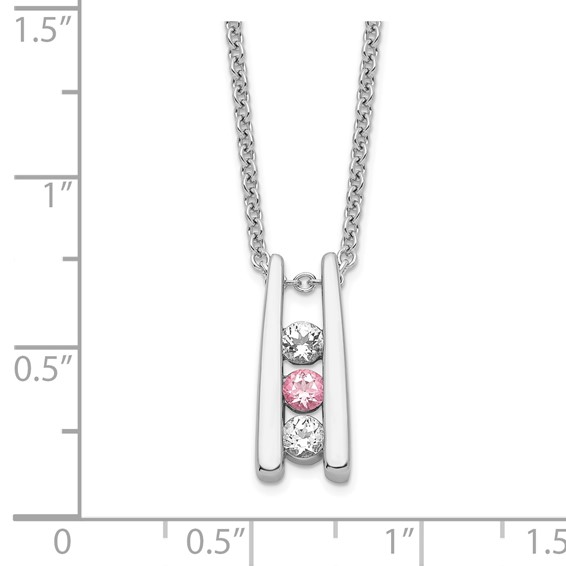 Survivor Collection 10K White Gold Rhodium-plated 16 Inch White and Pink Topaz Grateful Necklace with 2 Inch Extender