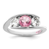Survivor Collection Sterling Silver Rhodium-plated White and Pink Topaz Journey Ring view 1
