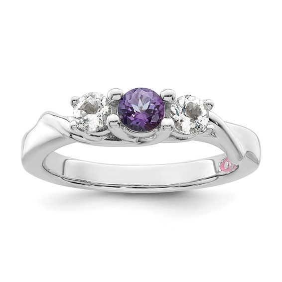Survivor Collection Sterling Silver Rhodium-plated White and Purple Topaz Joanna Ring