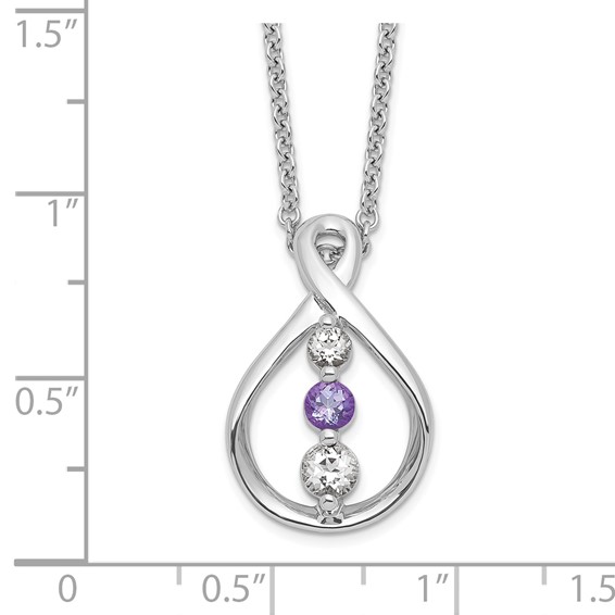 Survivor Collection Sterling Silver Rhodium-plated 16 Inch White and Purple Topaz Runzi Necklace with 2 Inch Extender