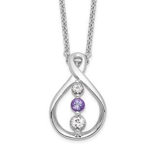 Survivor Collection Sterling Silver Rhodium-plated 16 Inch White and Purple Topaz Runzi Necklace with 2 Inch Extender