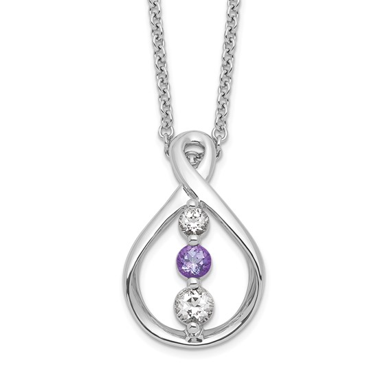 Survivor Collection Sterling Silver Rhodium-plated 16 Inch White and Purple Topaz Runzi Necklace with 2 Inch Extender