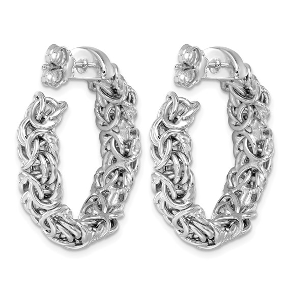 Herco Sterling Silver Rhodium-plated Polished 7.5mm Byzantine Post C-Hoop Earrings