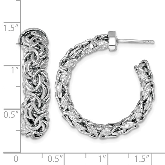 Herco Sterling Silver Rhodium-plated Polished 7.5mm Byzantine Post C-Hoop Earrings