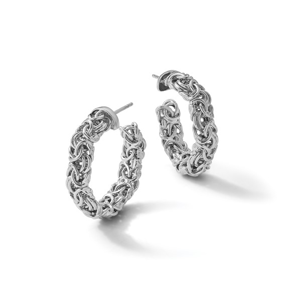 Herco Sterling Silver Rhodium-plated Polished 7.5mm Byzantine Post C-Hoop Earrings