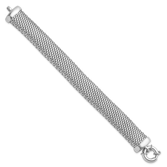 Herco Sterling Silver Rhodium-plated Polished & Mesh Snake Texture Bracelet