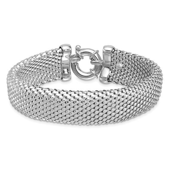 Herco Sterling Silver Rhodium-plated Polished & Mesh Snake Texture Bracelet
