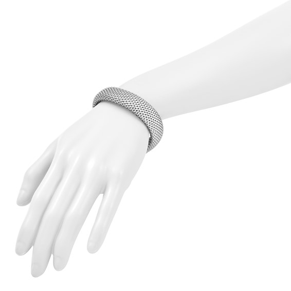 Herco Sterling Silver Rhodium-plated Polished & Mesh Snake Texture Bracelet