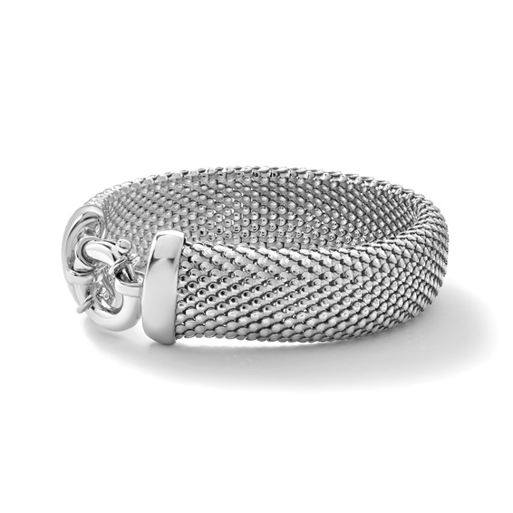Herco Sterling Silver Rhodium-plated Polished & Mesh Snake Texture Bracelet