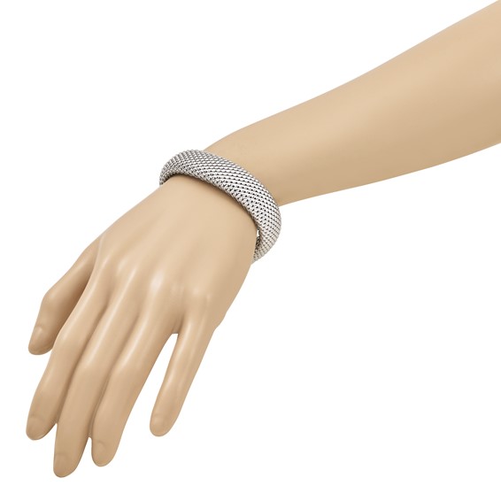 Herco Sterling Silver Rhodium-plated Polished & Mesh Snake Texture Bracelet