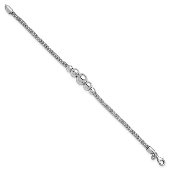 Herco Sterling Silver Rhodium-plated Polished Mesh Graduated Beaded Bracelet