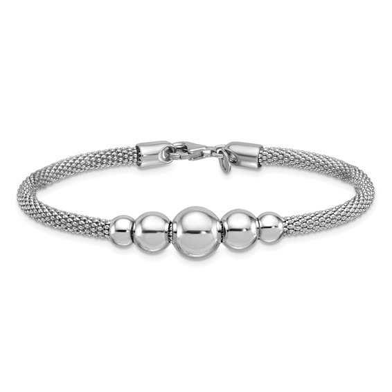 Herco Sterling Silver Rhodium-plated Polished Mesh Graduated Beaded Bracelet