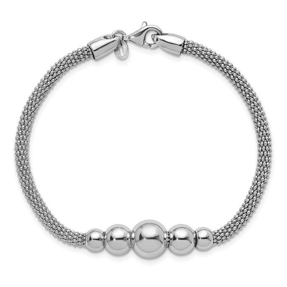 Herco Sterling Silver Rhodium-plated Polished Mesh Graduated Beaded Bracelet