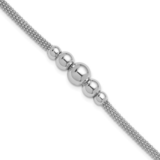 Herco Sterling Silver Rhodium-plated Polished Mesh Graduated Beaded Bracelet