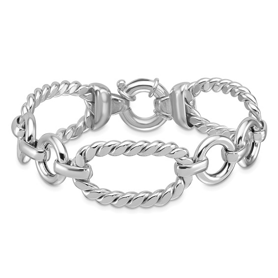 Herco Sterling Silver Rhodium-plated Polished & Twisted Link Bracelet