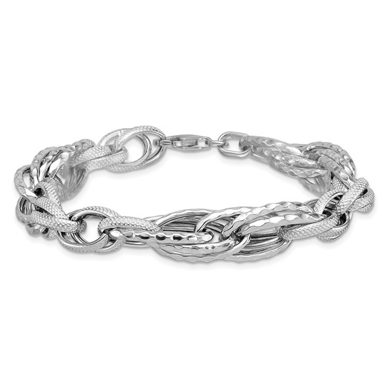 Herco Sterling Silver Rhodium-plated Polished & Textured Fancy Link Bracelet