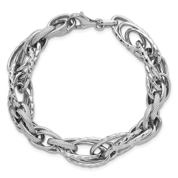 Herco Sterling Silver Rhodium-plated Polished & Textured Fancy Link Bracelet
