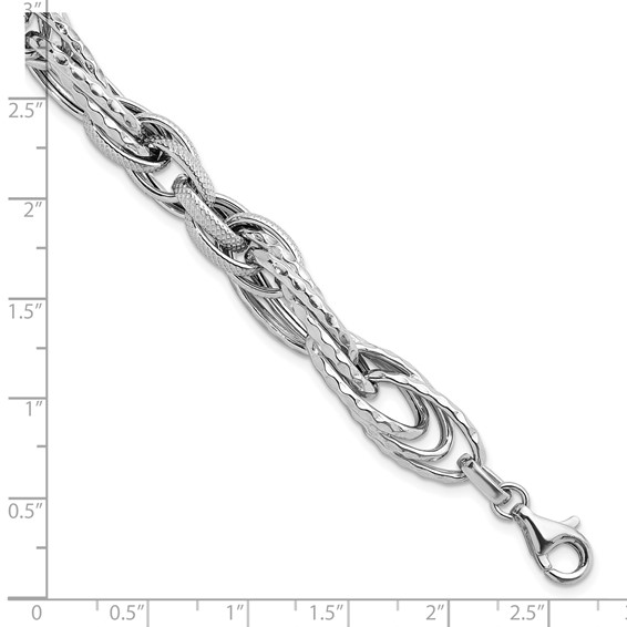 Herco Sterling Silver Rhodium-plated Polished & Textured Fancy Link Bracelet