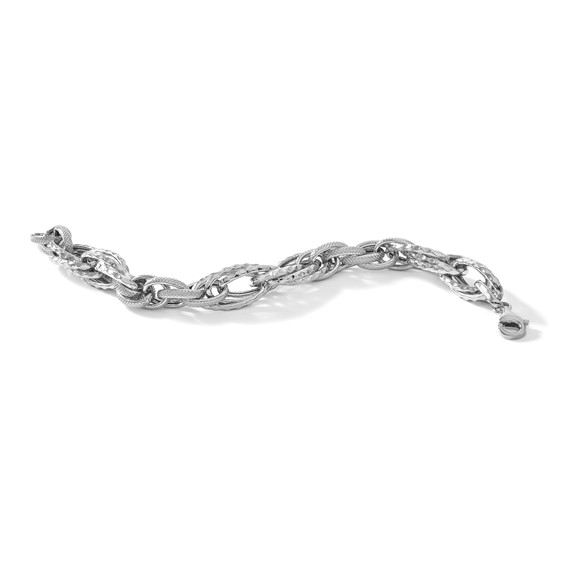 Herco Sterling Silver Rhodium-plated Polished & Textured Fancy Link Bracelet